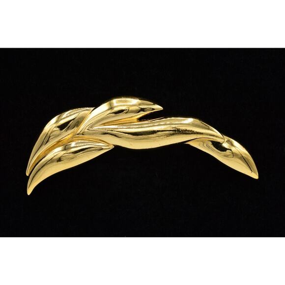Givenchy Vintage 4" Chunky Pin Brooch Gold Large Chunky Leaf Signed 1980s BinF - Picture 1 of 12